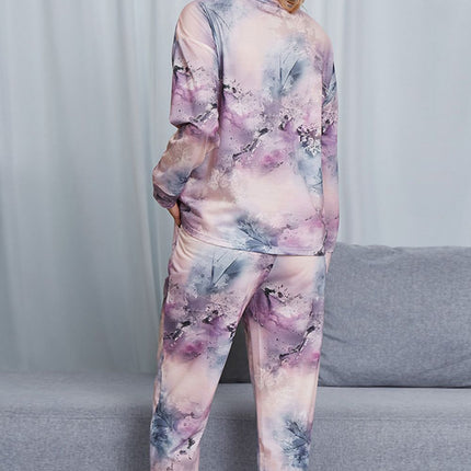 Shiny Tie-Dye Crewneck Top and Drawstring Waist Joggers Lounge Set - Image 21