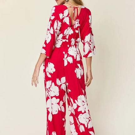 Double Take Full Size Printed Tie Back Wide Leg Jumpsuit - Image 18