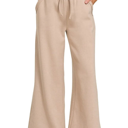 Zenana Fleece Exposed Seam Wide Leg Sweatpants - Image 2