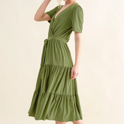 And The Why Soft Short Sleeve Tiered Midi Dress - Image 3