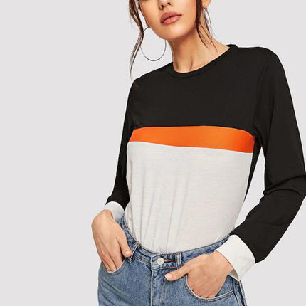 Shiny Color Block Round Neck Long Sleeve Tee - Image 5