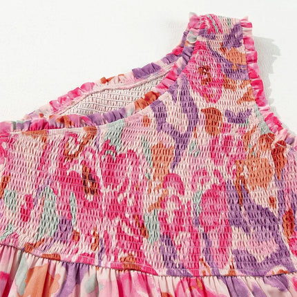 Floral Print Shirred One Shoulder Maxi Dress - Image 7