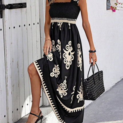 Smocked Printed Wide Strap Maxi Dress - Image 3