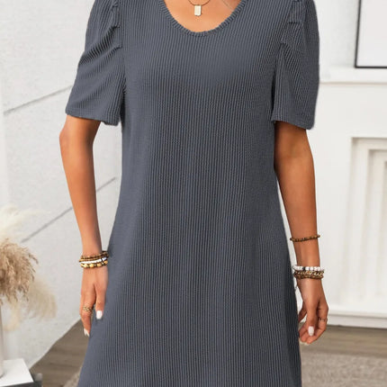 Textured Round Neck Short Sleeve Mini Dress - Image 22