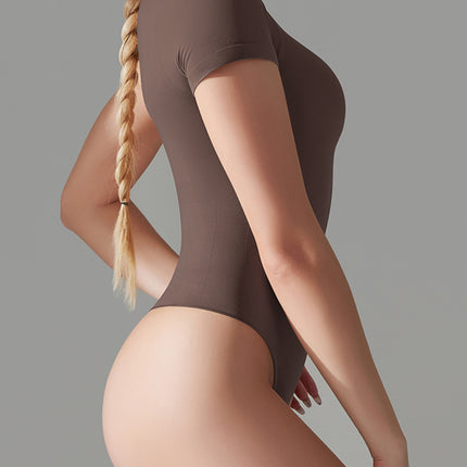 Round Neck Short Sleeve Active Bodysuit - Image 26