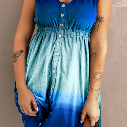 Double Take Scoop Neck Buttoned Sleeveless Magic Dress with Pockets - Image 14