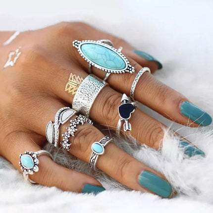 Turquoise Alloy 8-Piece Ring Set - Image 3