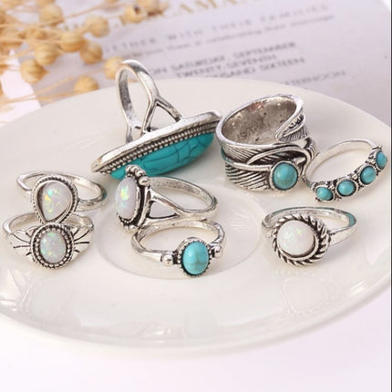 Alloy Turquoise 8-Piece Ring Set - Image 3