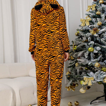 Animal Print  Zip Front Lounge Jumpsuit with Pockets - Image 2