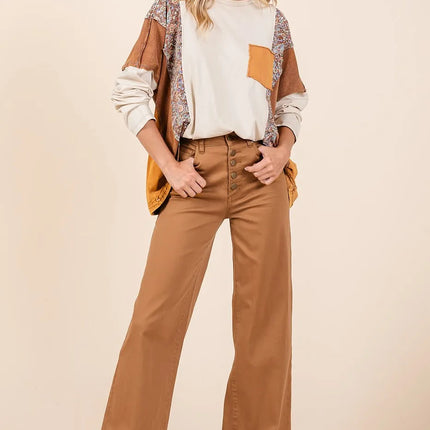 Mittoshop Twill High Waisted Button Fly Wide Leg Pants - Image 4