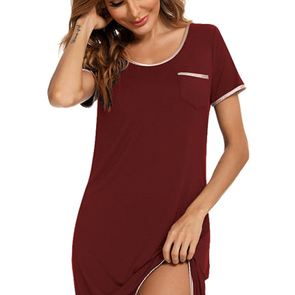 Contrast Trim Pocketed Round Neck Lounge Dress - Image 18