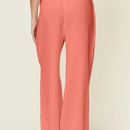 Double Take Full Size Texture Drawstring Wide Leg Pants - Image 9