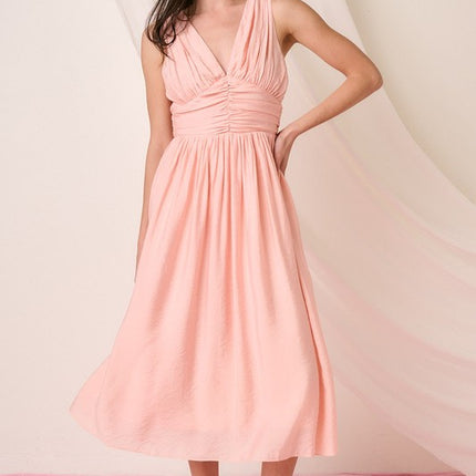 Mittoshop Ruched V-Neck Sleeveless Midi Dress - Image 4