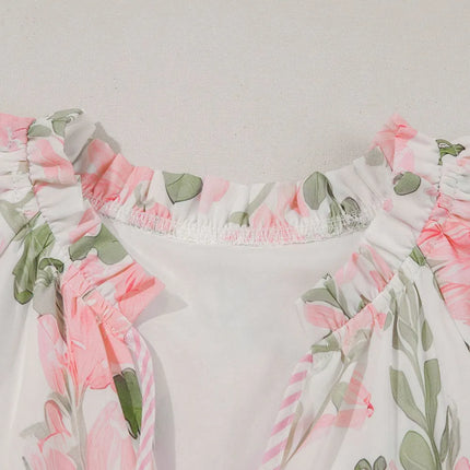 Floral Contrast Edge Layered Short Sleeve Mini Dress - Image 4