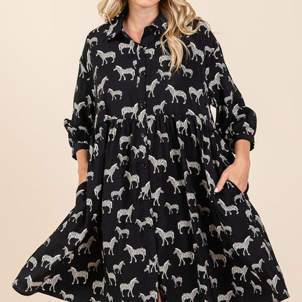 Mittoshop Zebra Print Button Down Shirt Mini Dress - Image 3