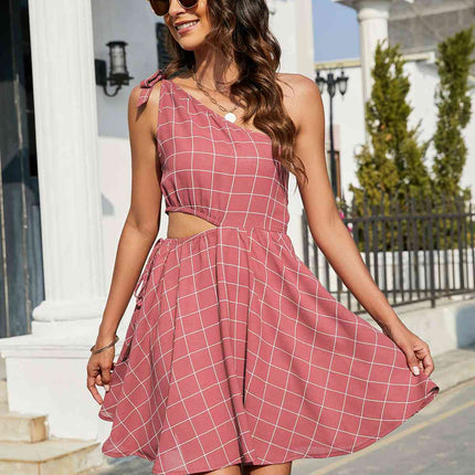 Grid One-Shoulder Tied Cutout Dress - Image 17