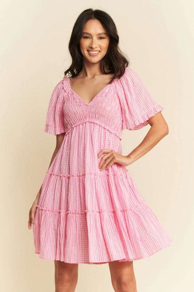 Davi & Dani Jacquard Checker Smocking Tiered Dress