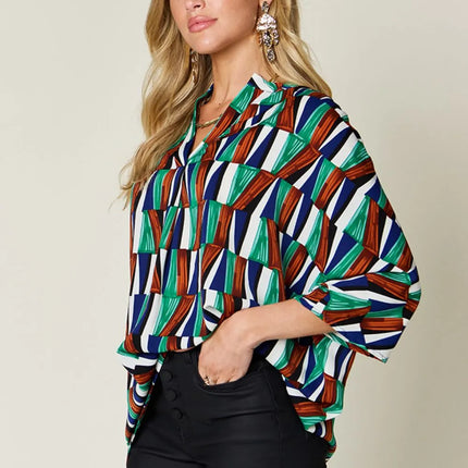 Double Take Full Size Geometric Notched Dolman Sleeve Top - Image 15
