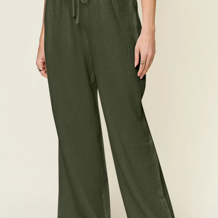 Double Take Full Size Texture Drawstring Wide Leg Pants - Image 13