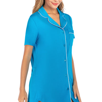 Contrast Piping Pocketed Short Sleeve Lounge Dress - Image 5
