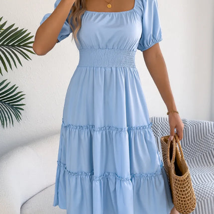 Square Neck Short Puff Sleeve Dress - Image 2