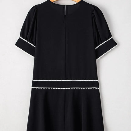 Contrast Scallop Trim Bow Detail Short Sleeve Shift Dress - Image 7