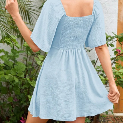 Smocked Back Knotted Flutter Sleeve Dress - Image 25