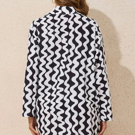 Button Down Contrast Striped Cover-Up - Image 5