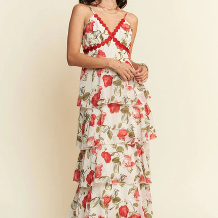 Davi & Dani Contrast Ring Lace Layered Ruffle Maxi Cami Dress - Image 2