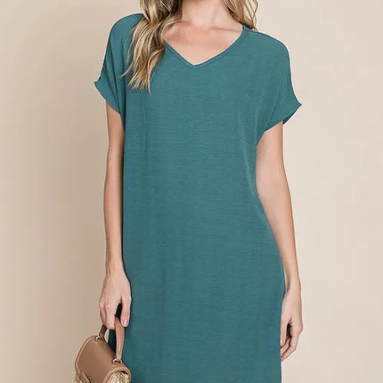BOMBOM V-Neck Short Sleeve Dress with Pockets - Image 2
