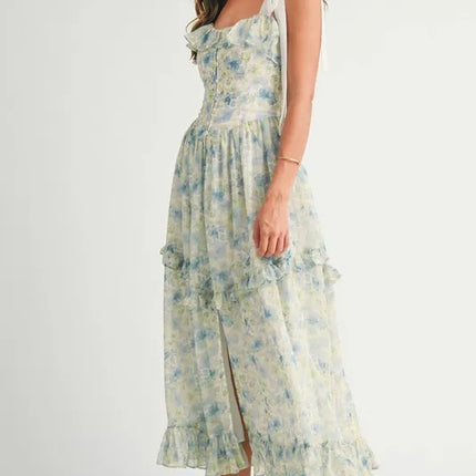 MABLE Floral Printed Shoulder Strap Midi Dress - Image 5