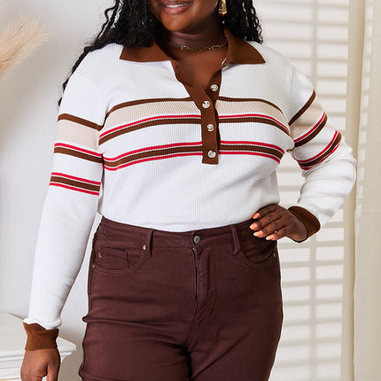 Basic Bae Striped Collared Neck Rib-Knit Top - Image 5