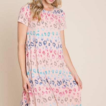 BOMBOM Leopard Round Neck Short Sleeve Dress - Image 4