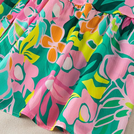 Button Down Floral Puff Sleeve Babydoll Dress - Image 14