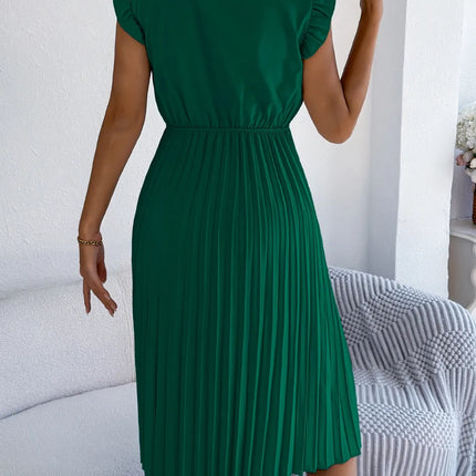 Lace Detail Ruffled Cap Sleeve Pleated Dress - Image 7