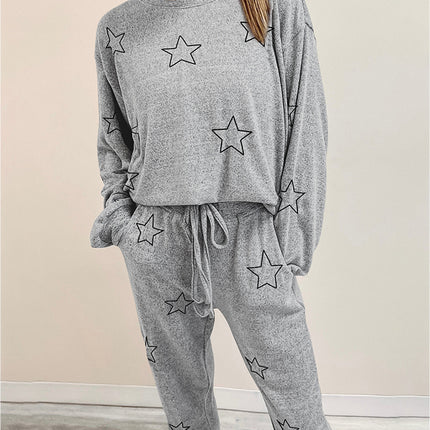 Star Print Long Sleeve Top and Pants Lounge Set - Image 4