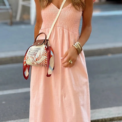 V Neck Ruffled Cap Sleeve Smocked Maxi Dress - Image 12