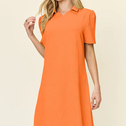 Double Take Full Size Texture Collared Neck Short Sleeve Dress - Image 19