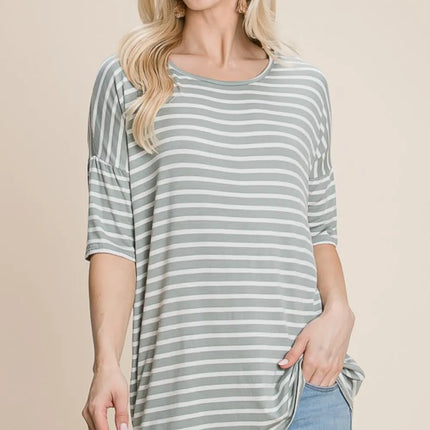 BOMBOM Striped Round Neck T-Shirt - Image 1