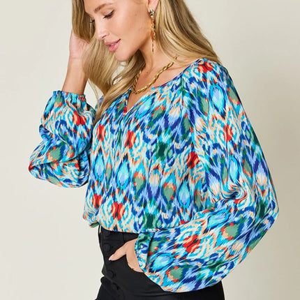 Double Take Full Size Printed Balloon Sleeve Blouse - Image 3
