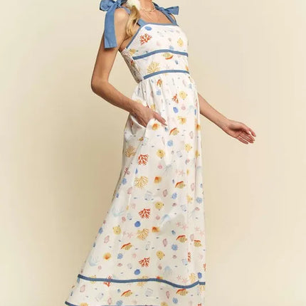 Davi & Dani Denim Binding Detail Smocking Summer Maxi Dress - Image 2
