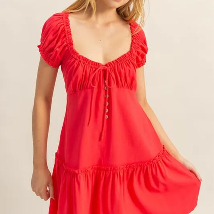 HYFVE Ruched Frill Tiered Short Sleeve Mini Dress - Image 2