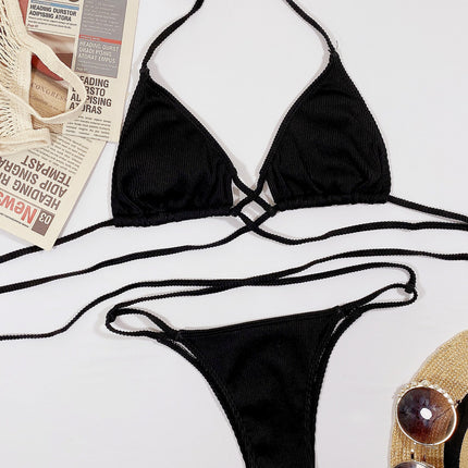 Halter Neck Crisscross Ribbed Bikini Set - Image 14