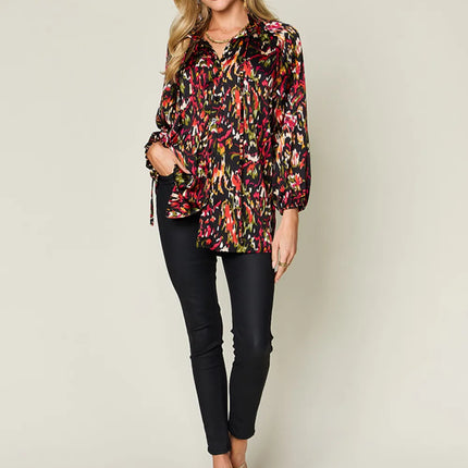Double Take Full Size Printed Button Up Long Sleeve Shirt - Image 15