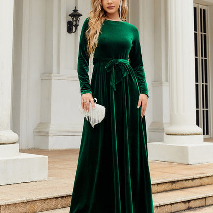 Tie Front Round Neck Long Sleeve Maxi Dress - Image 10