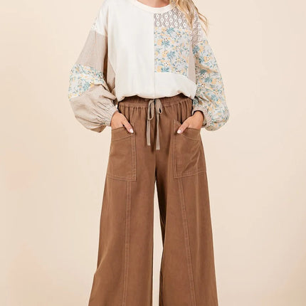 Mittoshop Mineral Wash Wide Leg Elastic Waist Twill Pants - Image 5