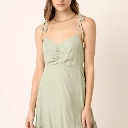 Mittoshop Ruched Detail Spaghetti Tie Mini Dress - Image 1