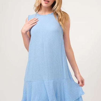 Washed Fringe Detail Tiered Dress - Image 5