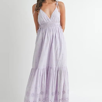 MABLE Eyelet Lace Maxi Dress With Side Strap Details - Image 1