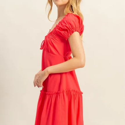 HYFVE Ruched Frill Tiered Short Sleeve Mini Dress - Image 3